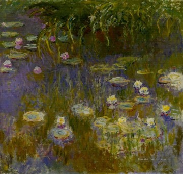  gelb Kunst - Gelb und Lila Wasserlilien Claude Monet impressionistische Blumen